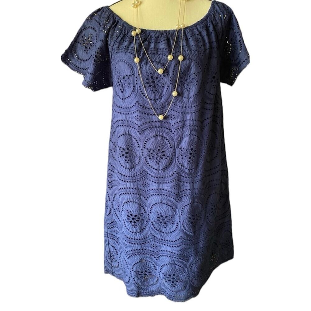 NWOT Joie Blue Eyelette Lace Shift Dress Sz Small Lined Boho Minimalist